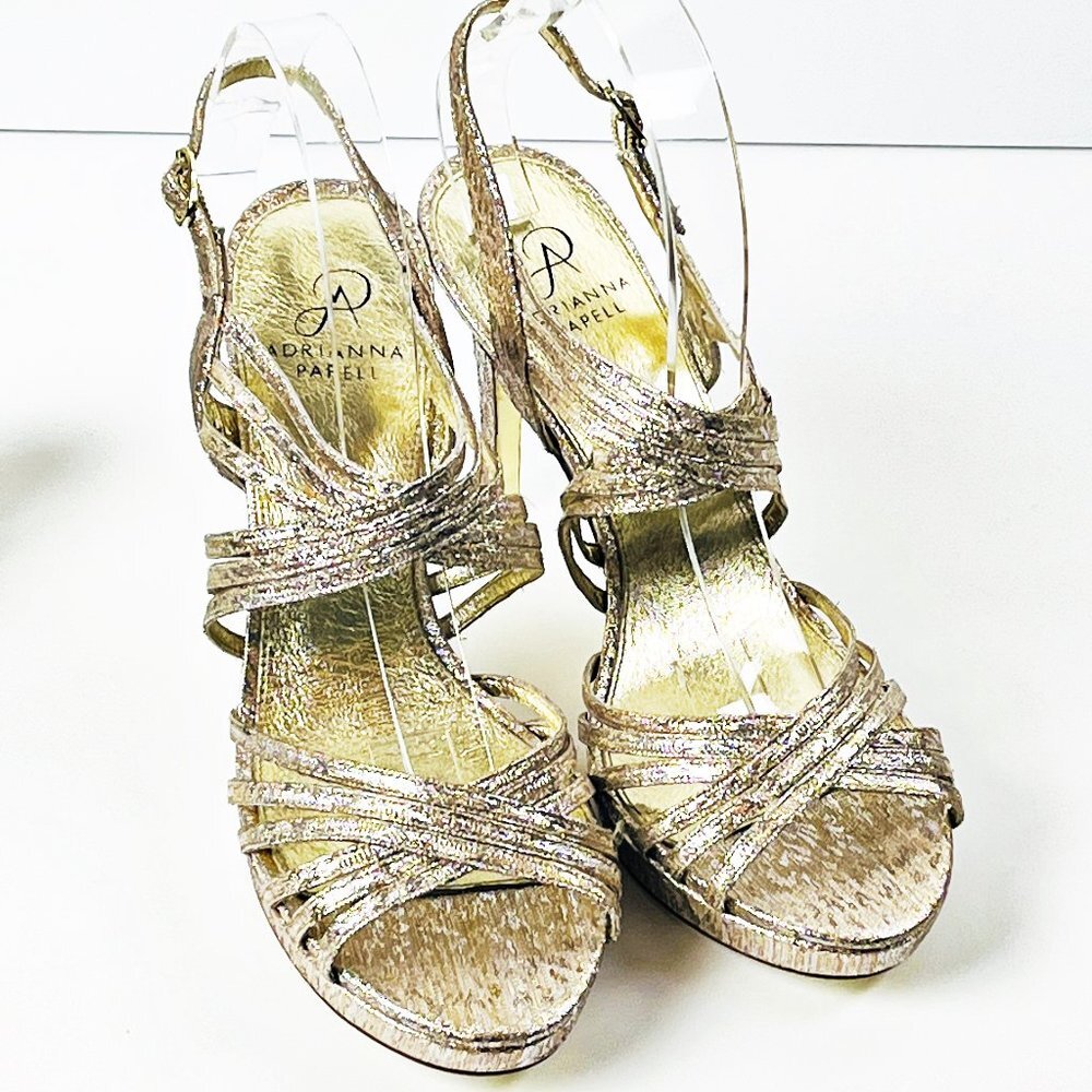 2/$30 NWT Adrianna Papell Gold Strappy Heels 9.5M - Picture 1 of 9